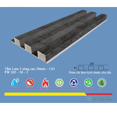 Tấm Lam 3 Sóng Pima 30 phủ vân gỗ C03