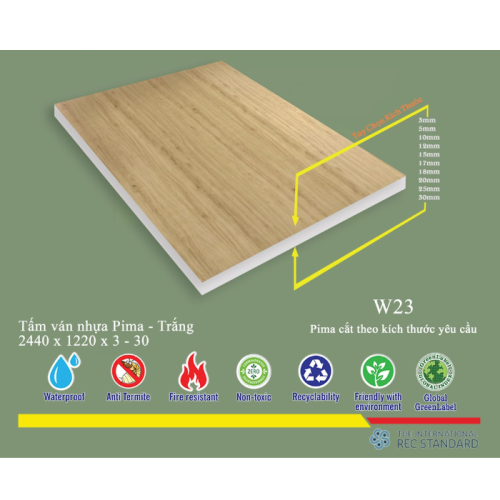Tấm pima 15mm phủ HPL W23 - 2 mặt