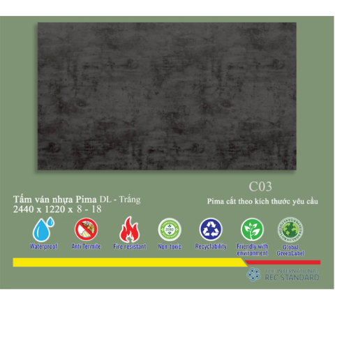 Tấm pima DL 17mm phủ vân C03 (PE) - 2 mặt