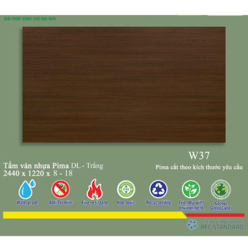 Tấm PIMA DL 17MM PHỦ VÂN GỖ W37 (PE) - 2 MẶT