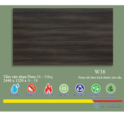  Tấm Pima DL 17mm phủ vân gỗ W38 (PE) - 2 mặt
