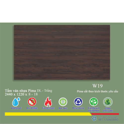 Tấm Ván Nhựa PIMA DL Trắng W19- 1 MẶT 8mm