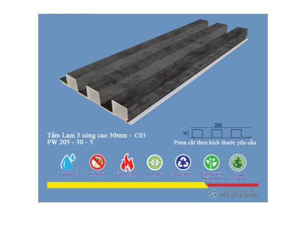 Tấm Lam 3 Sóng Pima 30 phủ vân gỗ C03