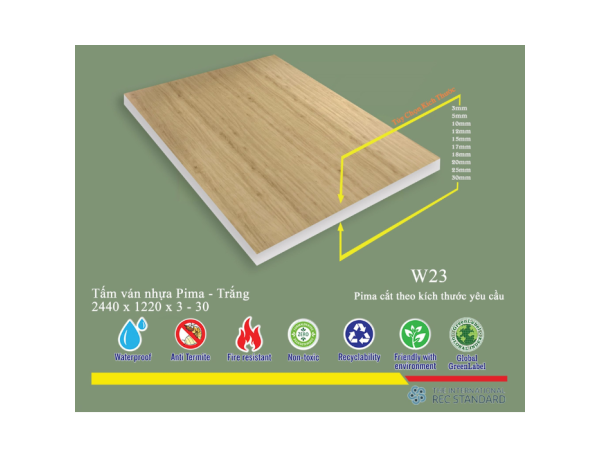 Tấm pima 15mm phủ HPL W23 - 2 mặt