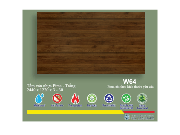 Tấm pima 15mm phủ HPL W64 - 2 mặt