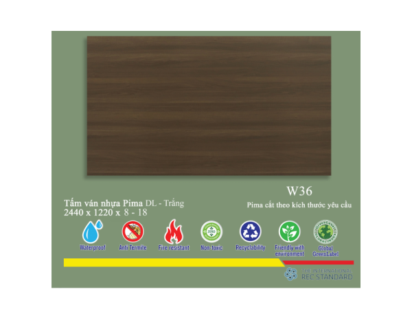Tấm Pima DL 17mm phủ vân gỗ W36 (PE) - 2 mặt