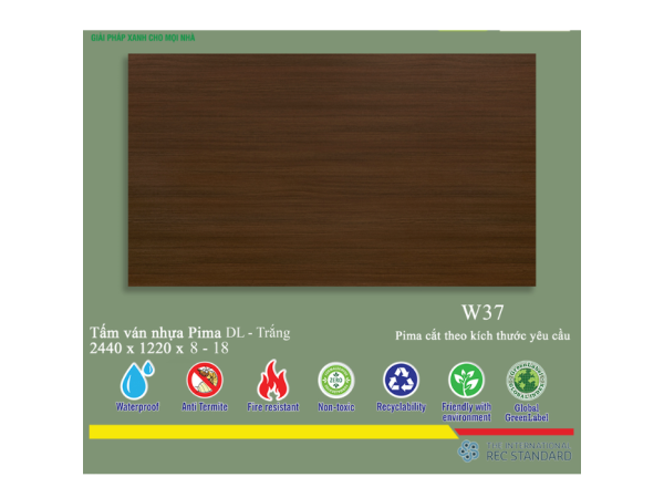 Tấm PIMA DL 17MM PHỦ VÂN GỖ W37 (PE) - 2 MẶT