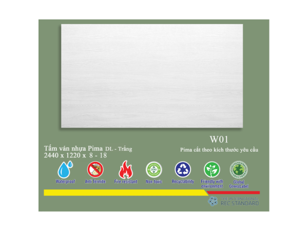Tấm Pima DL 8mm phủ vân gỗ W01 - 1 mặt