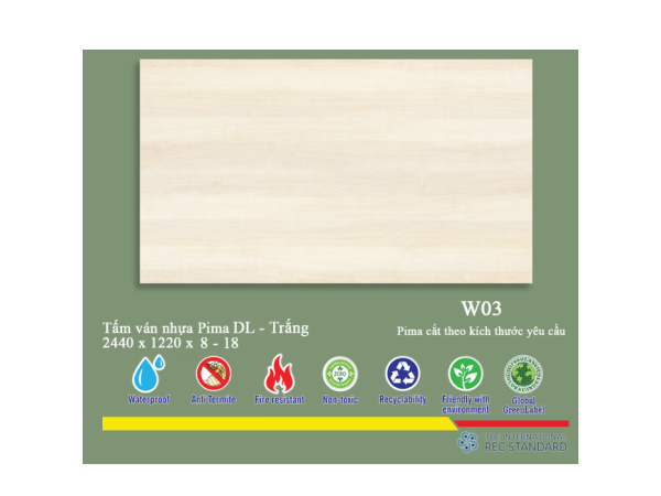 Tấm Pima DL 8mm phủ vân gỗ W03 - 1 mặt