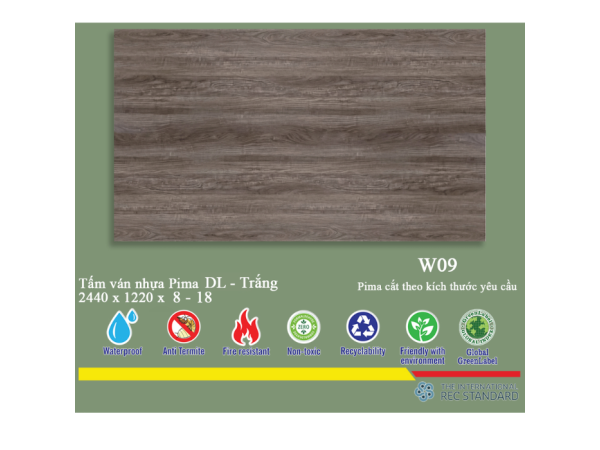 Tấm Pima DL 8mm phủ vân gỗ W09 - 1 mặt