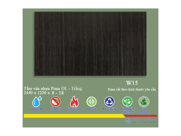 Tấm Pima DL 8mm phủ vân gỗ W15 - 1 mặt
