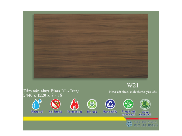 Tấm Pima DL 8mm phủ vân gỗ W21 (PE) - 1 mặt