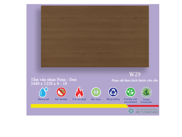 Tấm pima SGĐ 17 đen phủ vân gỗ W29 (PE) - 1 mặt