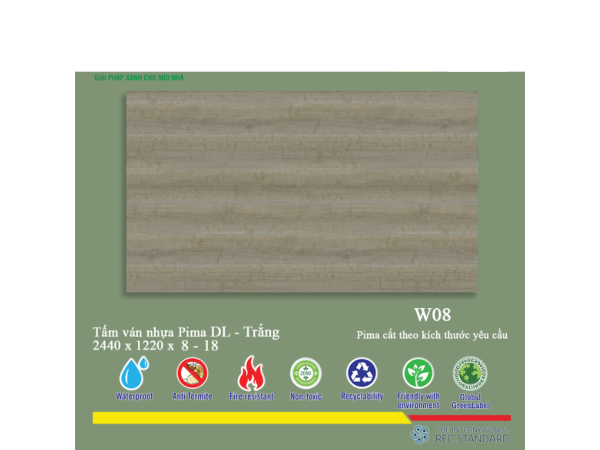 Tấm Ván Nhựa PIMA DL Trắng-W08- 8mm-1 MẶT