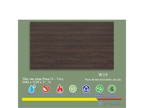 Tấm Ván Nhựa PIMA DL Trắng W19- 1 MẶT 8mm