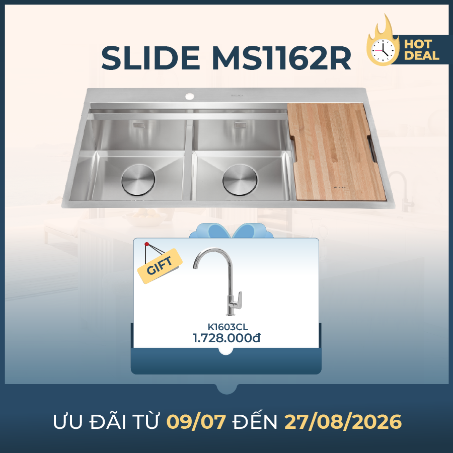 Chậu rửa chén 2 hố Inox 304 slide 1162R