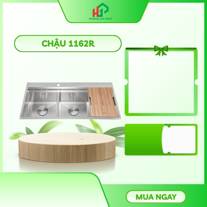 Chậu rửa chén 2 hố Inox 304 slide 1162R