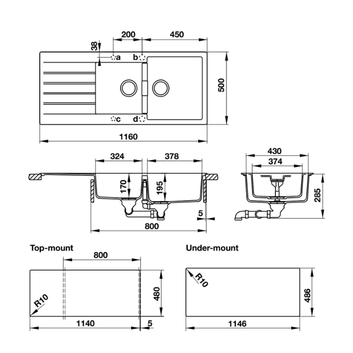 Chậu Rửa Đá Hafele bàn chờ 2 hộc 570.35.570