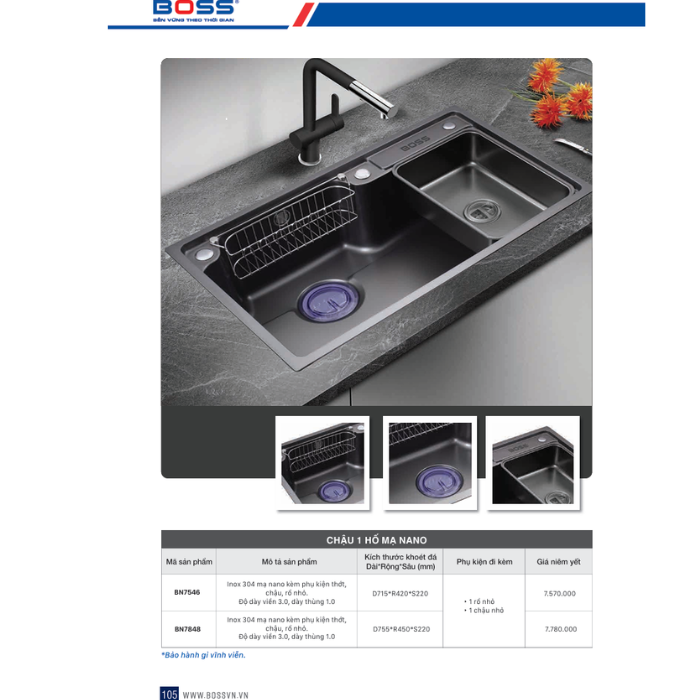 Chậu 1 Hố Mạ Nano BOSS BN 7848