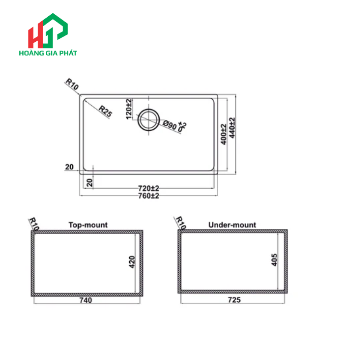 Chậu bếp Inox Hafele 1 HỘC 567.24.407