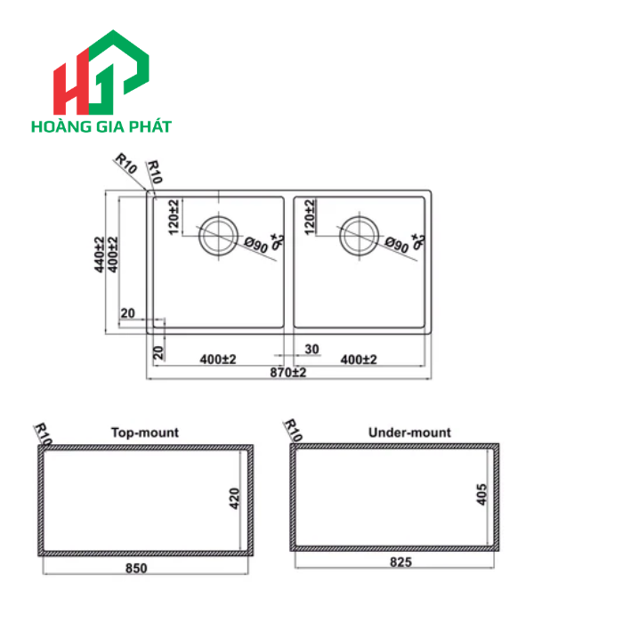 Chậu bếp Inox Hafele 2 HỘC 567.24.437