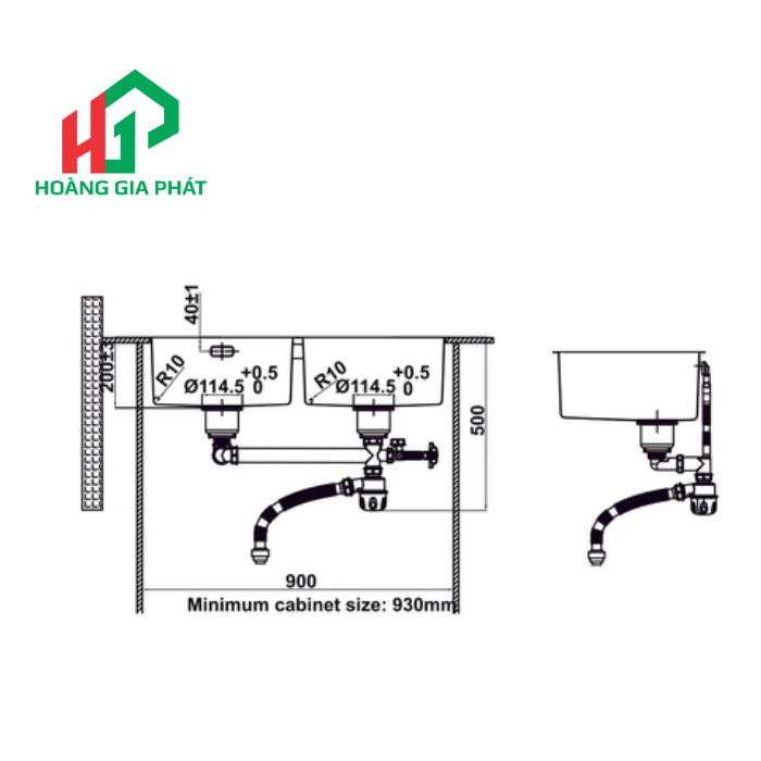 Chậu bếp Inox Hafele 2 HỘC 567.24.437