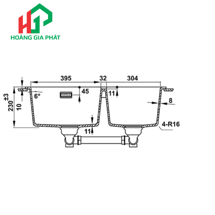 Chậu đôi đá Hafele màu đen 577.25.310
