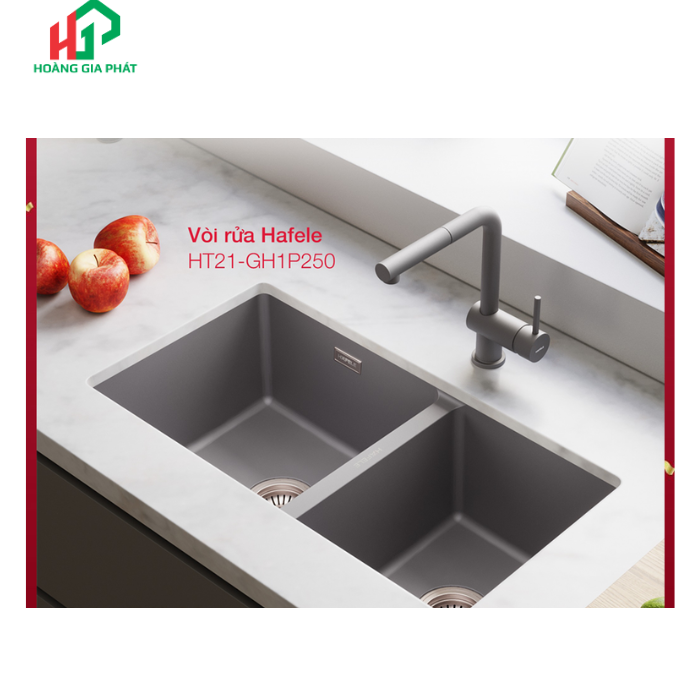Chậu đôi đá Hafele màu Xám 577.25.510