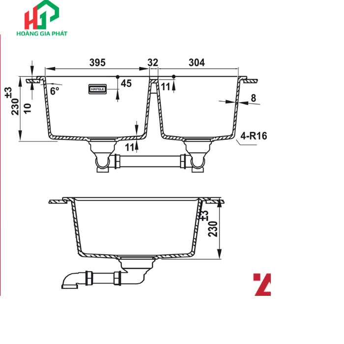 Chậu đôi đá Hafele màu Xám 577.25.510