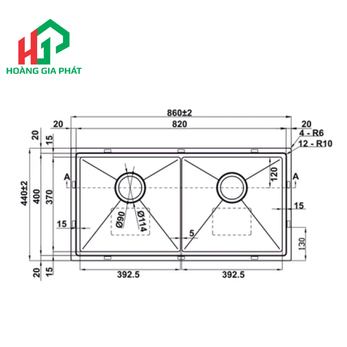 Chậu Inox Hafele 2 hộc 567.94.023
