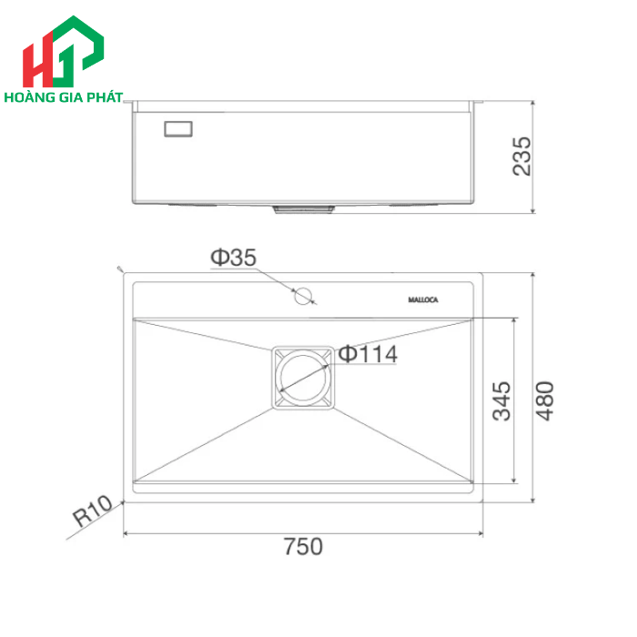 Chậu rửa chén 1 hố MALLOCA -MS 6302 ST