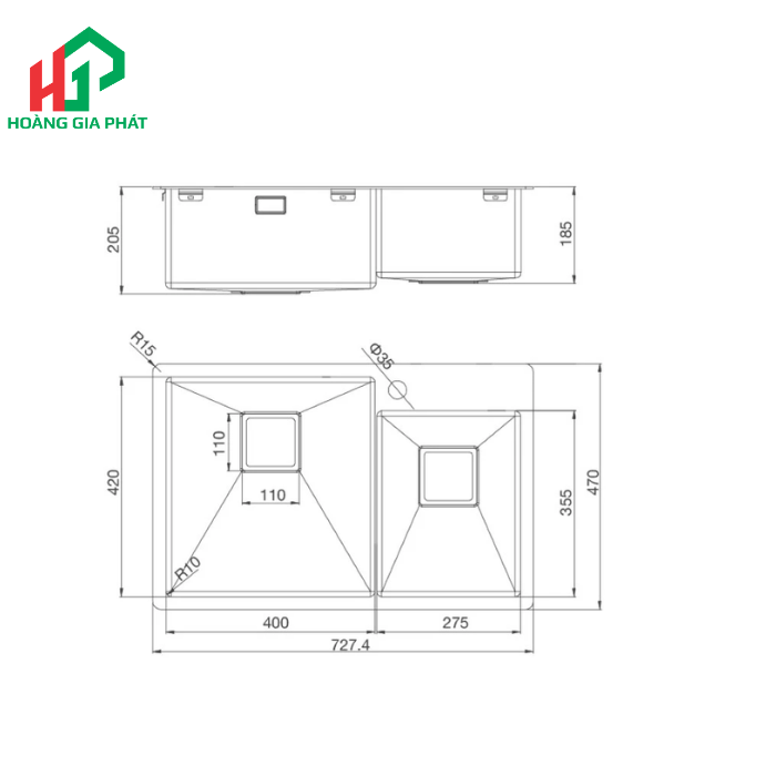 Chậu rửa chén 2 hố MALLOCA MS 620T