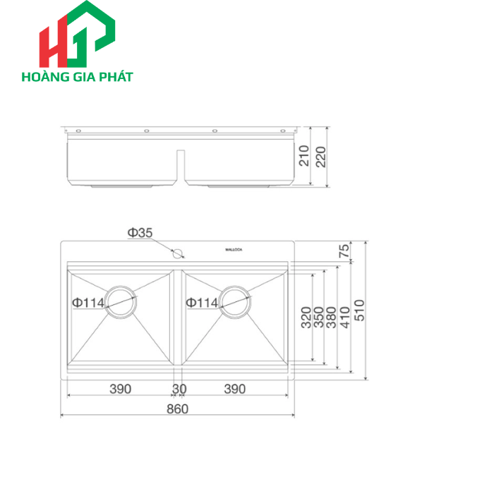 Chậu rửa chén 2 hố MALLOCA MS 862