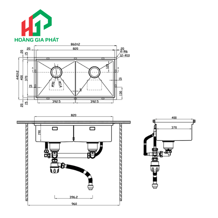 Combo Chậu bếp Hafele 2 hộc kèm phụ kiện 567.94.057