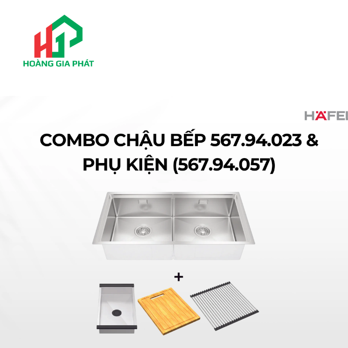  Combo Chậu bếp Hafele 2 hộc kèm phụ kiện 567.94.058