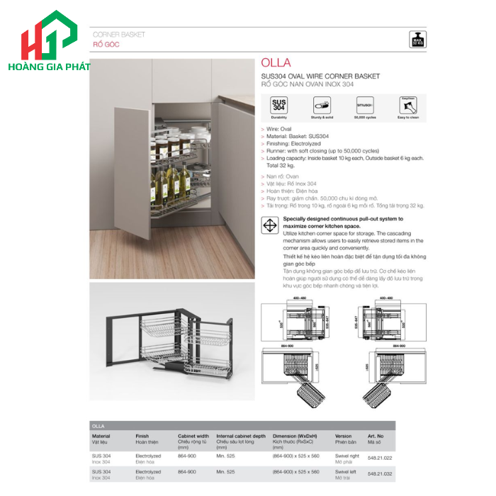  Rổ góc nan Ovan Hafele 548.21.022 - MỞ PHẢI
