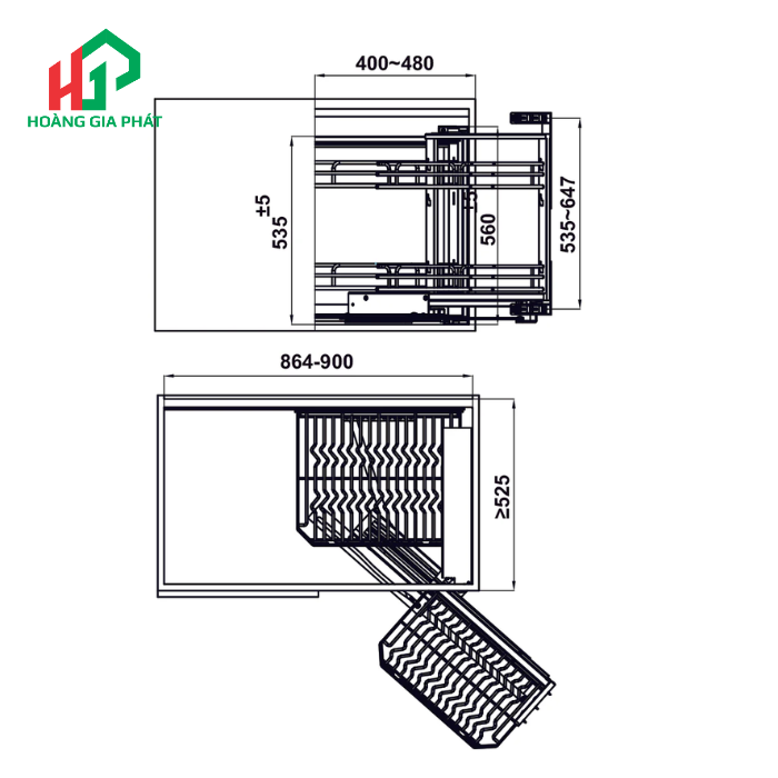 Rổ góc nan Ovan Hafele 548.21.032-Mở Trái