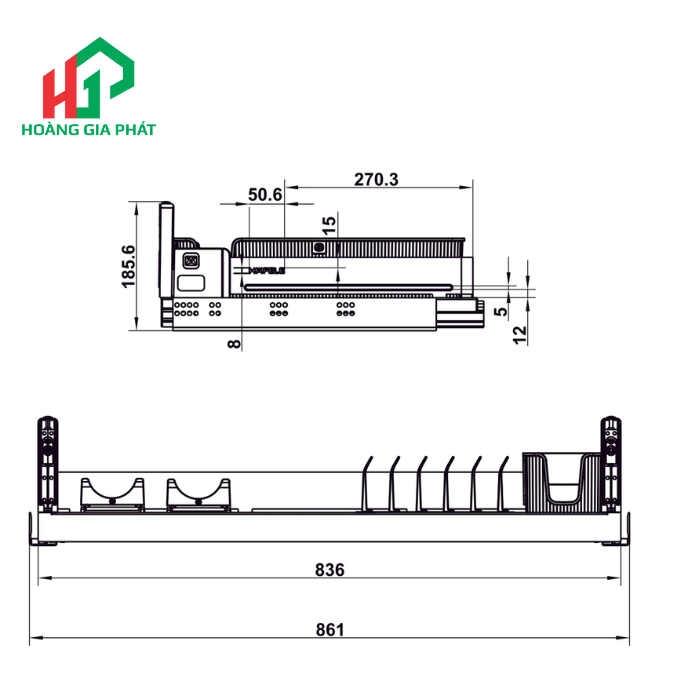 Rổ kéo trên cho bát đĩa HAFELE  545.14.307- 700mm