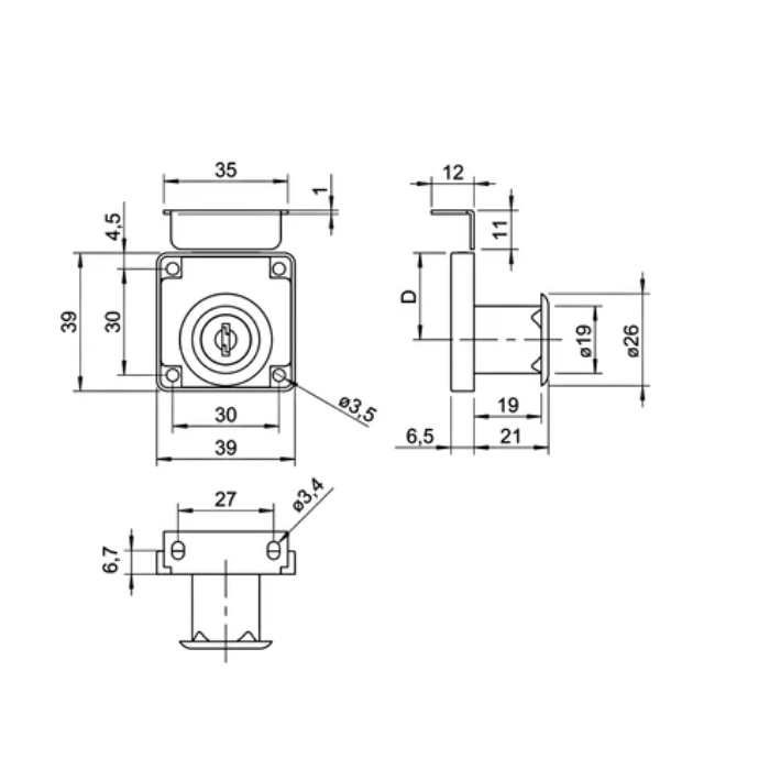 Khóa vuông Hafele 30 mm- 232.01.230