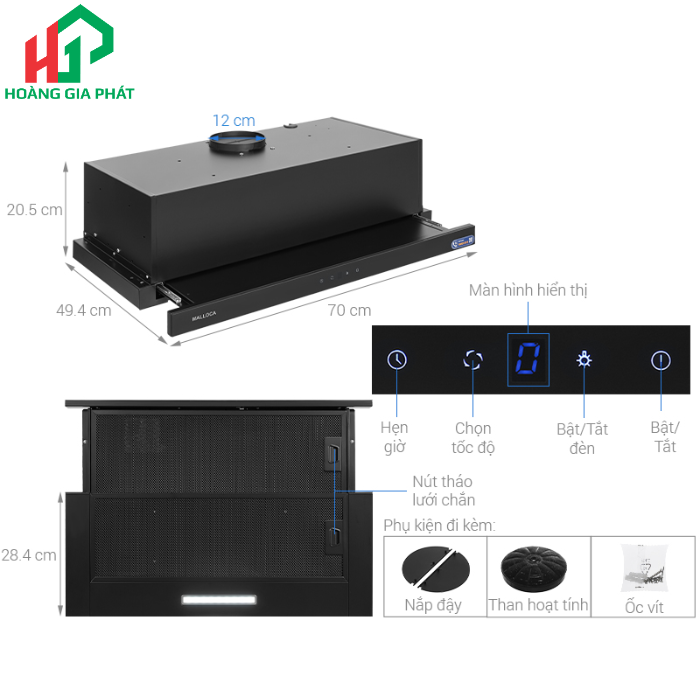 Máy hút mùi gắn tủ âm MALLOCA MH70BTC