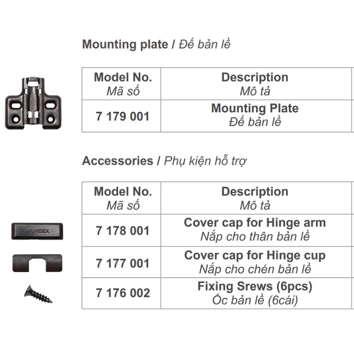   Nắp tay bản lề Imundex đen 7178001