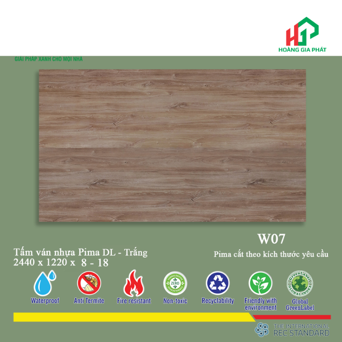 TẤM VÁN NHỰA PIMA VÂN GỖ W07 1 MẶT- 8mm