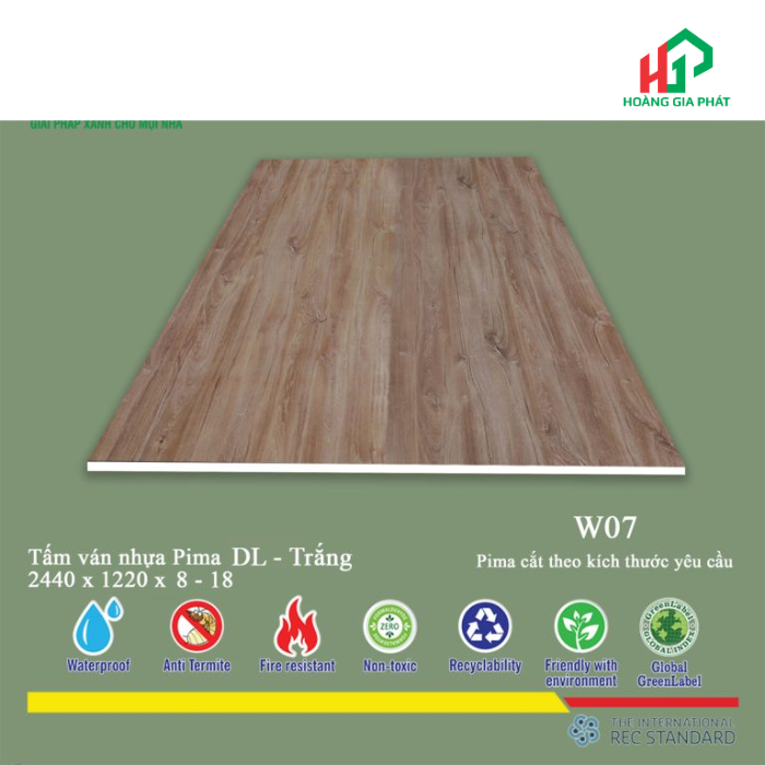 TẤM VÁN NHỰA PIMA VÂN GỖ W07 1 MẶT- 8mm