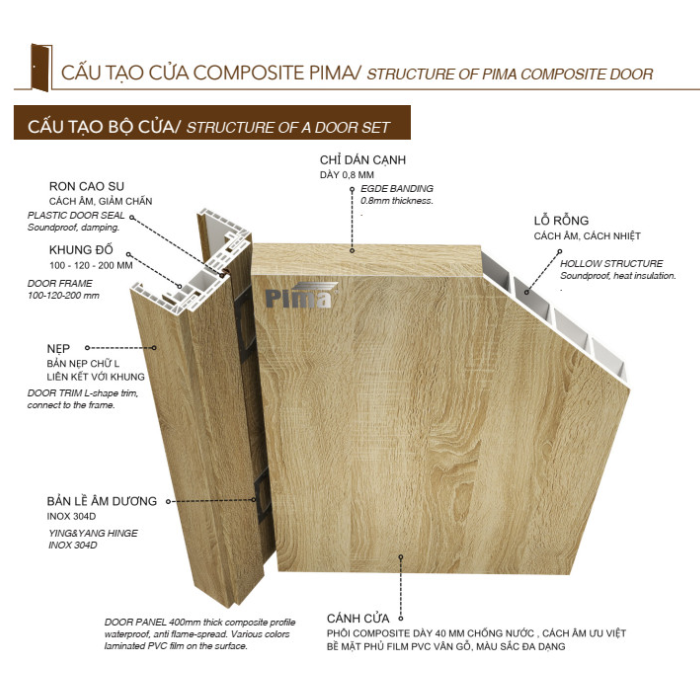 CỬA NHỰA COMPOSITE PIMA HÚT HUỲNH màu W36