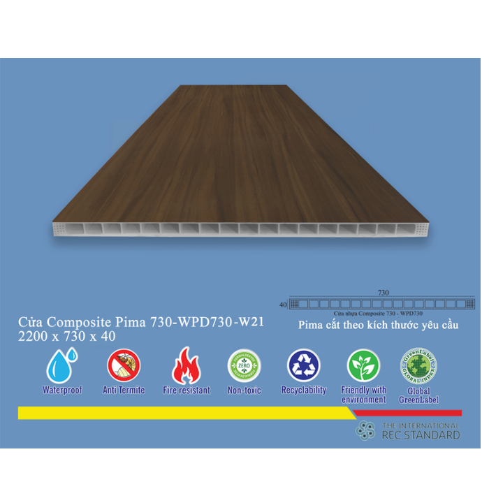 Phôi cửa pima 73022 phủ vân gỗ w21