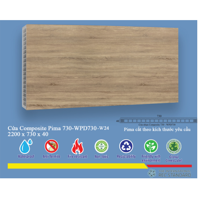 Phôi Cửa Pima 73022 phủ vân gỗ W24