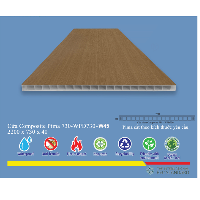 Phôi Cửa Pima 73022 phủ vân gỗ W45