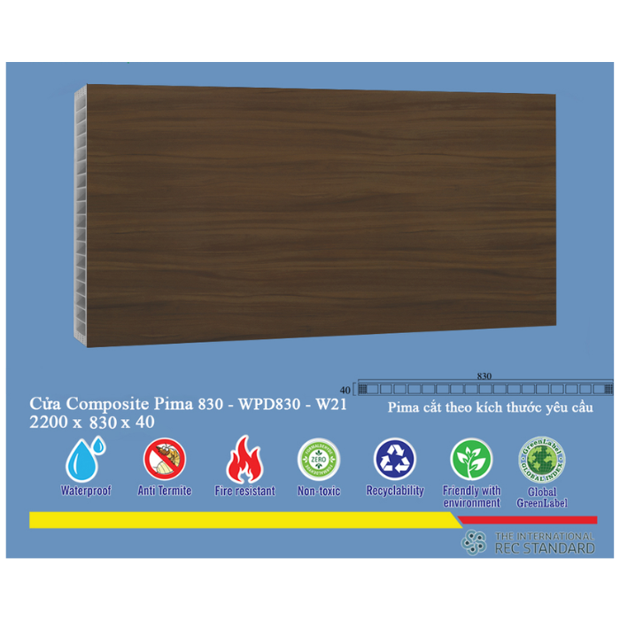 Phôi cửa Pima 83022 phủ vân gỗ W21