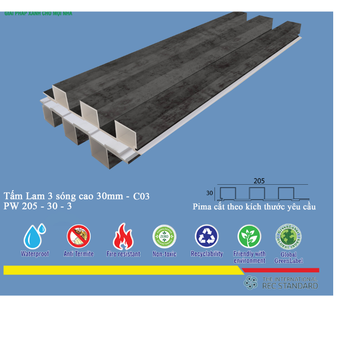Tấm Lam 3 Sóng Pima 30 phủ vân gỗ C03