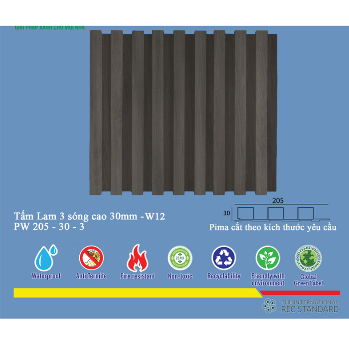  Tấm Lam 3 Sóng Pima 30 phủ vân gỗ W12